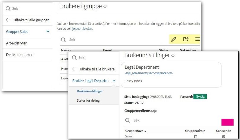 Brukerinnstillinger-grensesnittet uten tilgjengelige alternativer for å redigere brukeren eller legge til nye brukere