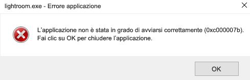 Messaggio di errore dell'applicazione