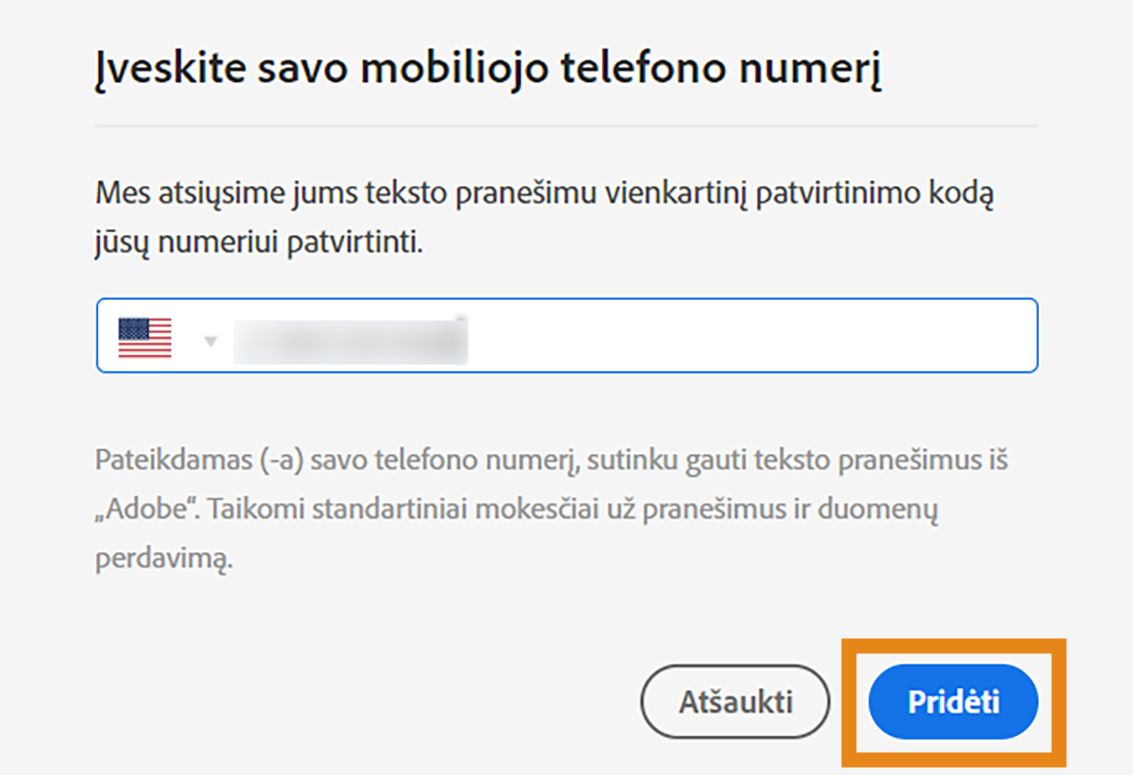 Patvirtinkite, kad norite įgalinti teksto (SMS) pranešimus mobiliajame telefone