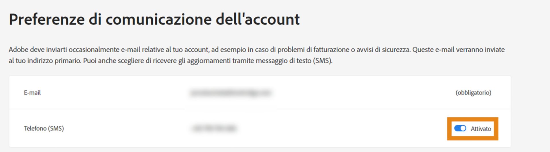 Casella di controllo Disattiva le notifiche per dispositivo mobile