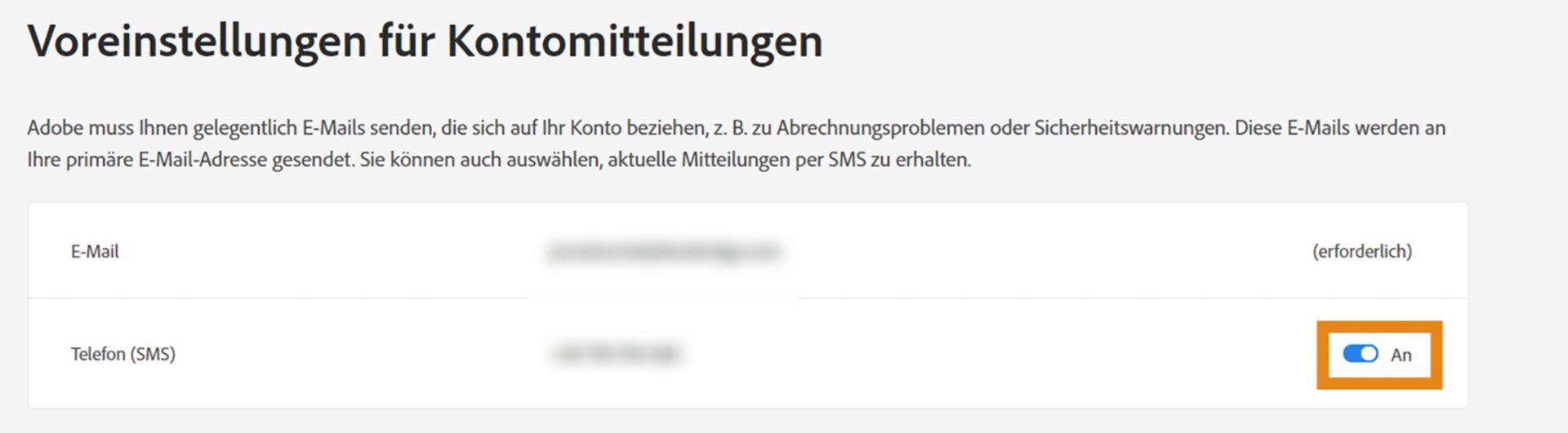 Kontrollkästchen zum Deaktivieren der mobilen Benachrichtigungen