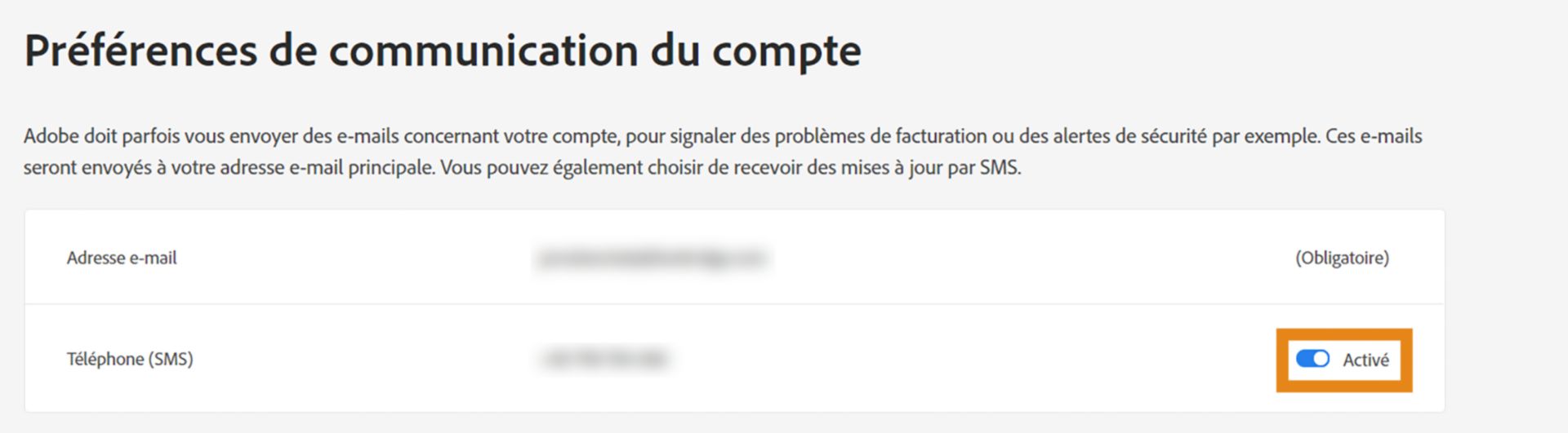 Désactiver la case à cocher Notifications mobiles