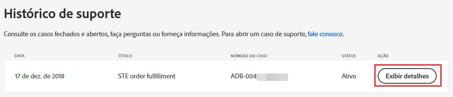 Exibir detalhes no histórico de suporte
