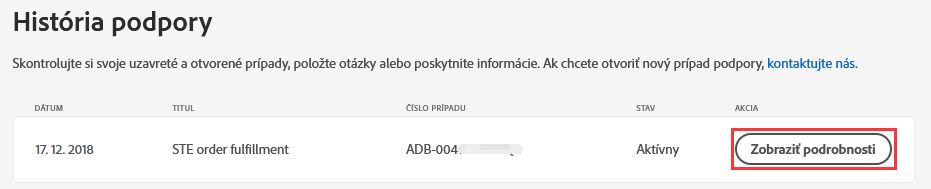 Zobraziť podrobnosti v histórii podpory