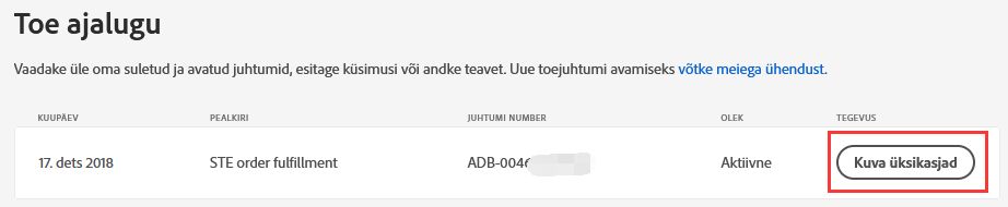 Klienditoe ajaloo üksikasjade vaatamine