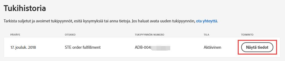 Näytä tiedot tukihistoriassa