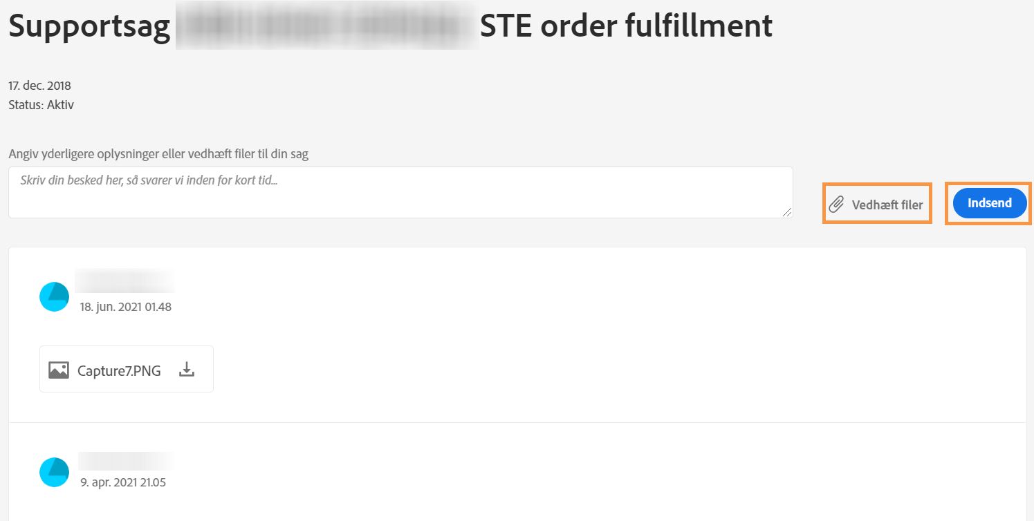 Vedhæft faktura til support