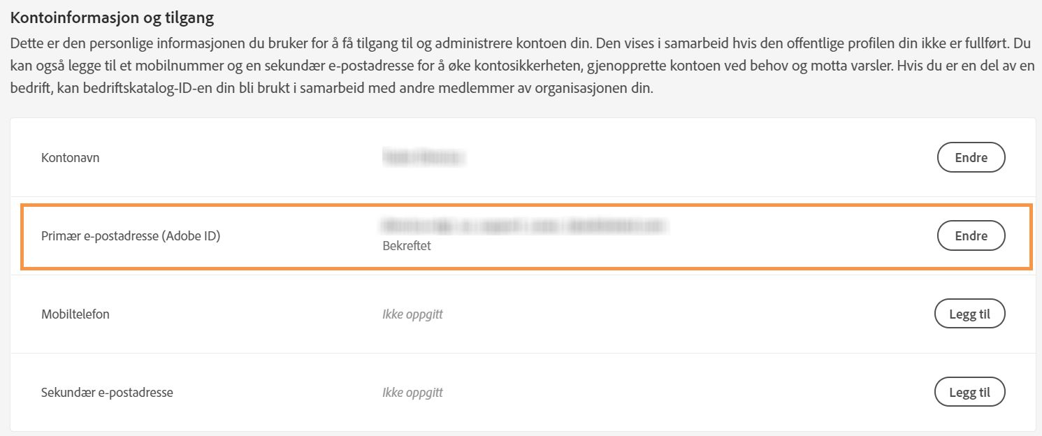 Gå gjennom eller endre e-postadressen