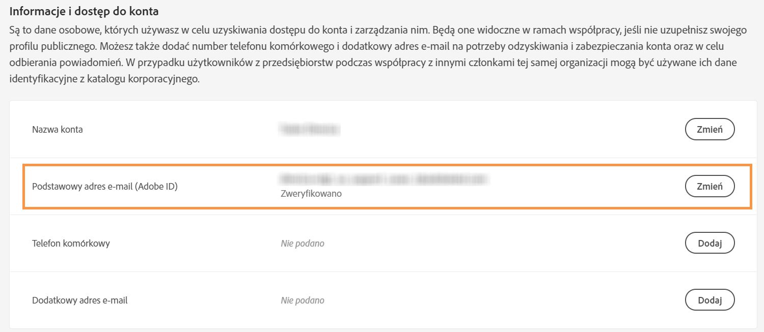 Sprawdź lub zmień adres e-mail