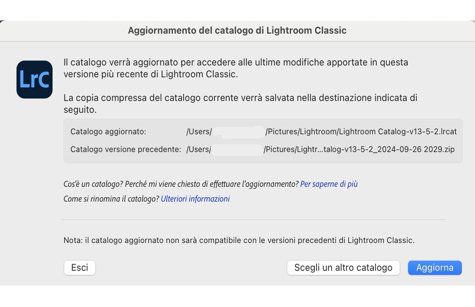 Fate clic su Aggiorna per aprire e utilizzare il catalogo.