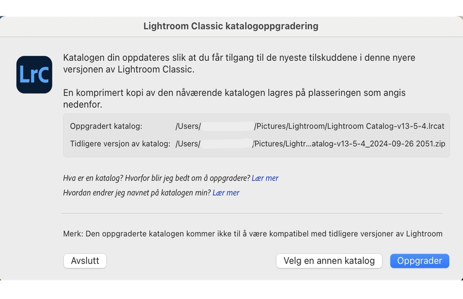 Klikk på Oppgrader for å åpne og bruke katalogen.