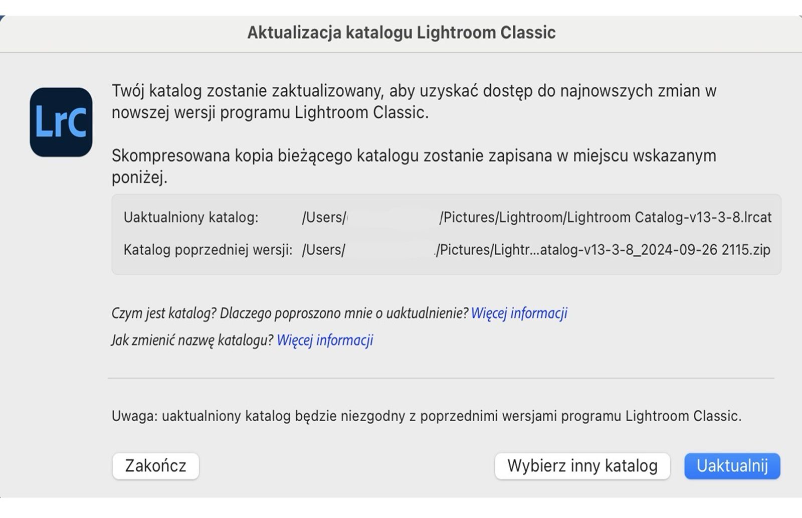 Kliknij przycisk Aktualizuj, aby otworzyć katalog i użyć go.