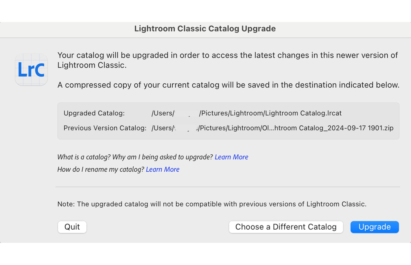 Click Upgrade to open and use the catalog.