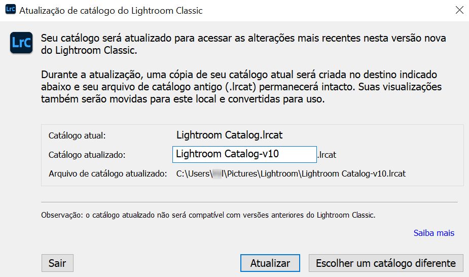 Atualização do catálogo