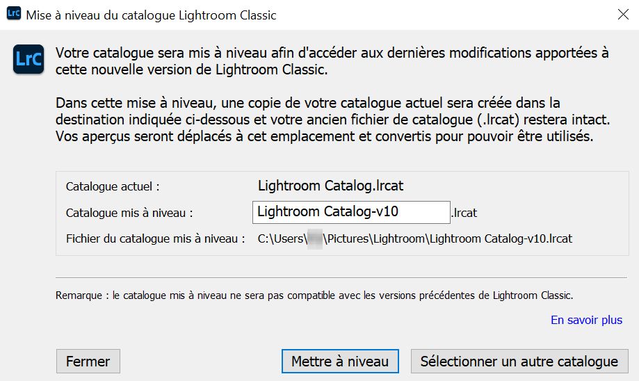 Mise à niveau du catalogue