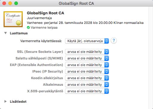 Varmenteen ominaisuudet (macOS)