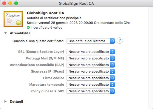 Proprietà del certificato (macOS)