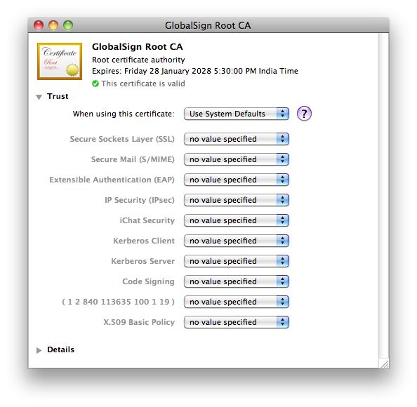 Lastnosti certifikata (macOS)