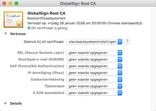 Certificaateigenschappen (macOS)