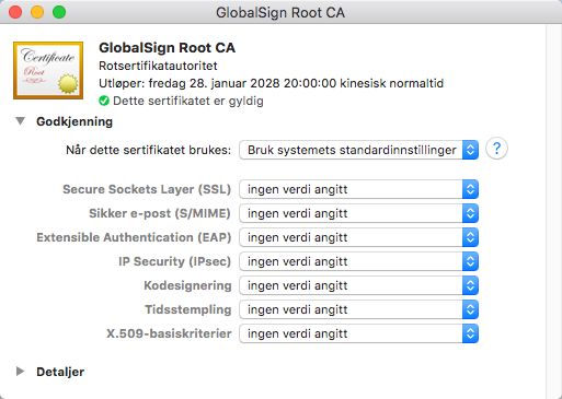 Sertifikategenskaper (macOS)