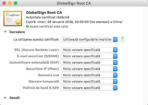 Proprietățile certificatului (macOS)