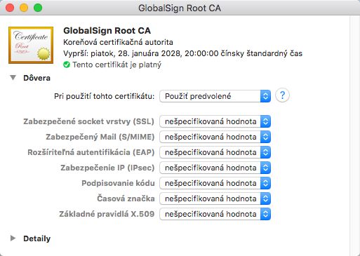 Vlastnosti certifikátu (macOS)