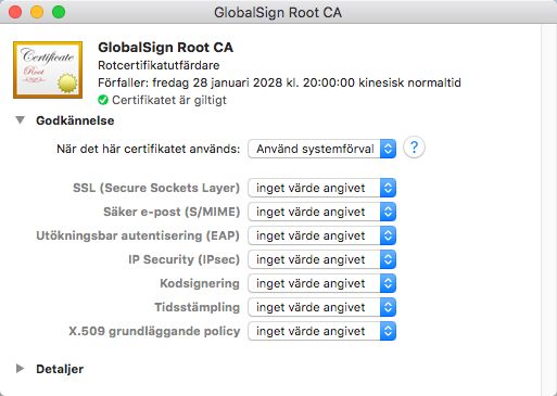 Certifikategenskaper (macOS)