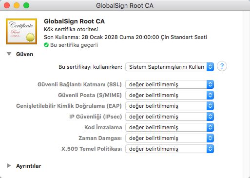 Sertifika özellikleri (macOS)