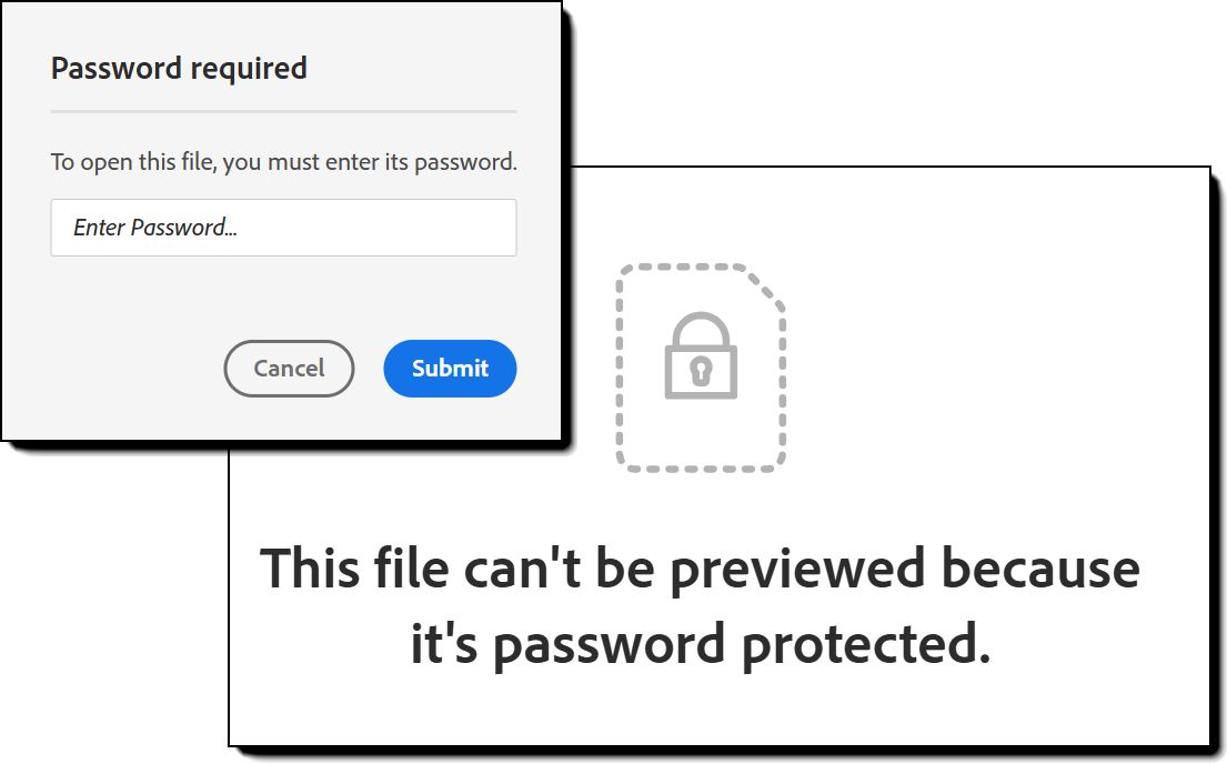 Esempio del pannello di richiesta della password, e l’errore risultante se non viene immessa la password.