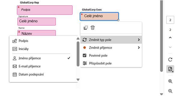 Prostředí pro vytváření s vybraným polem a zobrazenou akcí „Změnit typ pole“