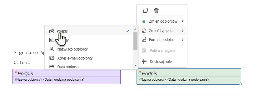 Zmień typy pola