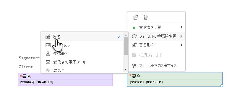 フィールドの種類を変更