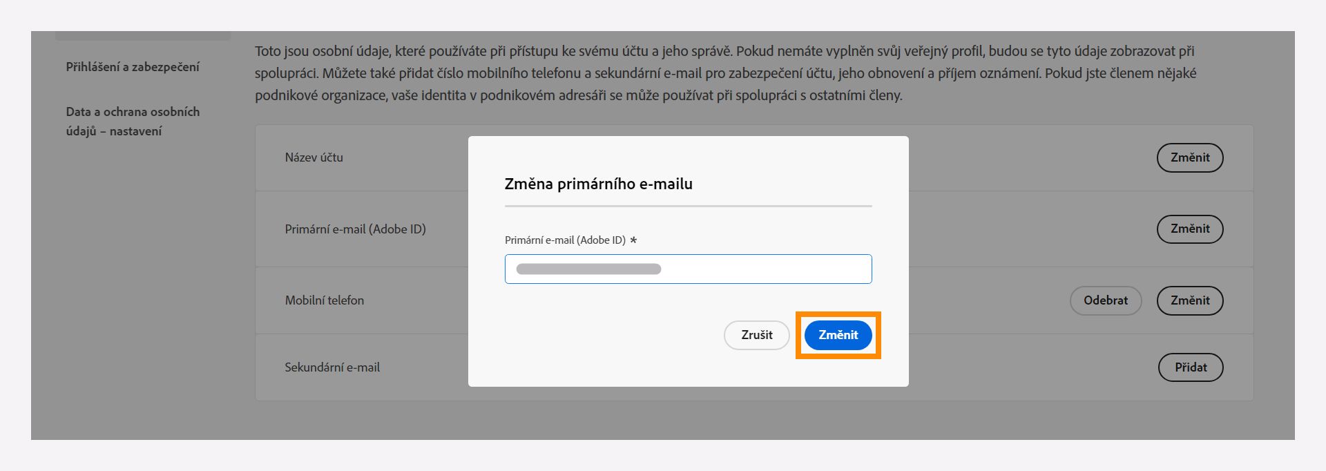 Změňte svou primární e-mailovou adresu.