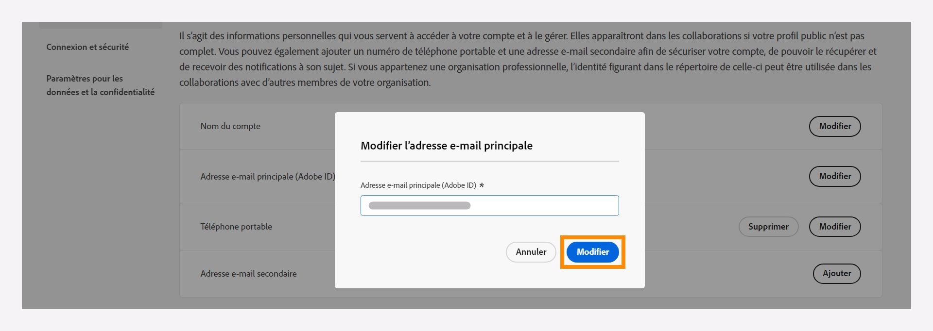 Modifier votre adresse électronique principale.