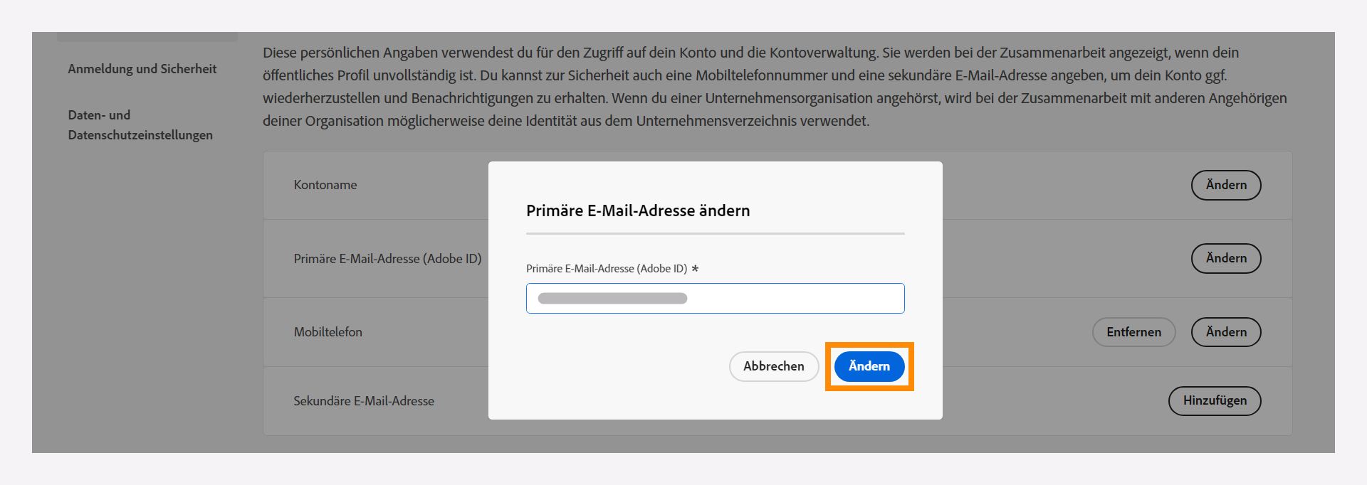 Ändere deine primäre E-Mail-Adresse.