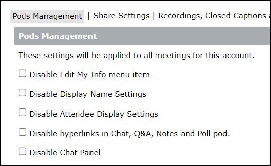 Chat panel - admin control options