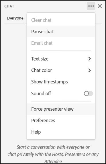 Chat panel - Force presenter view menu option