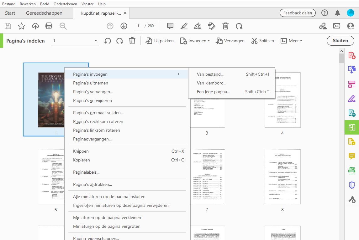 Sette inn fra filalternativet i verktøyet Ordne sider