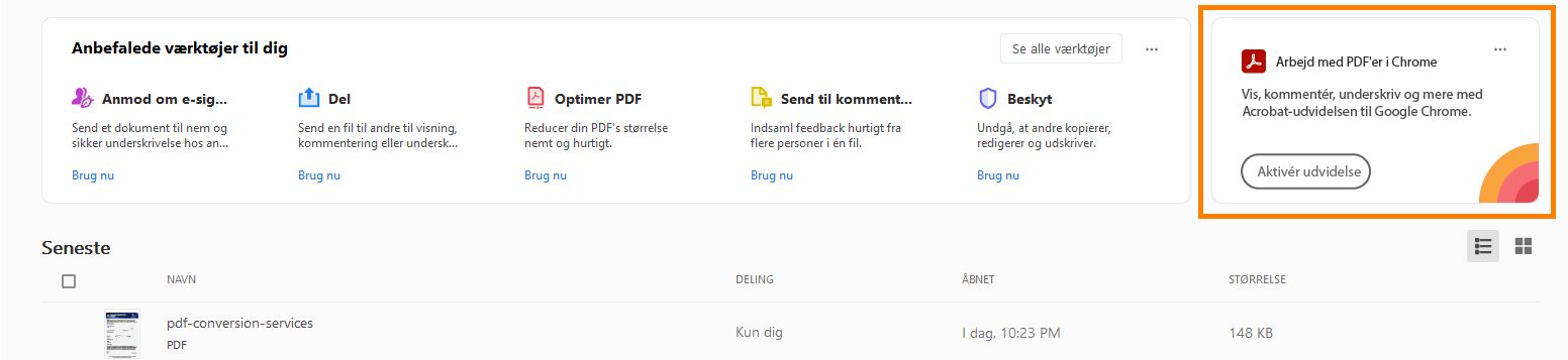 Brug Acrobat-udvidelsen i Chrome-browseren