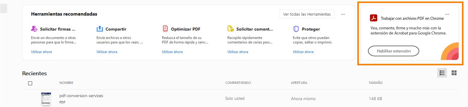 Uso de la extensión de Acrobat en el navegador Chrome