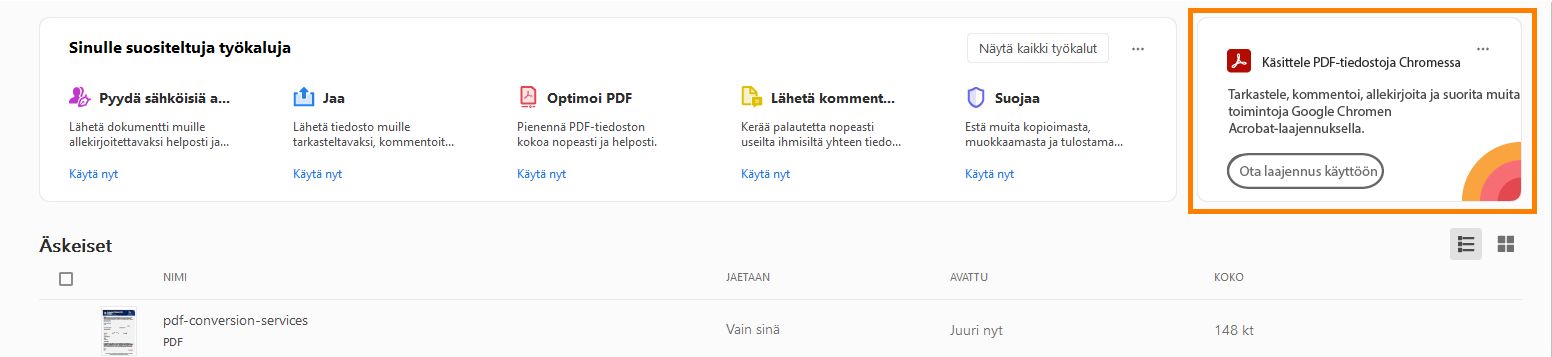 Käytä Acrobat-laajennusta Chrome-selaimessa