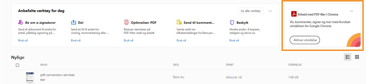Bruk Acrobat-utvidelsen i Chrome-nettleseren