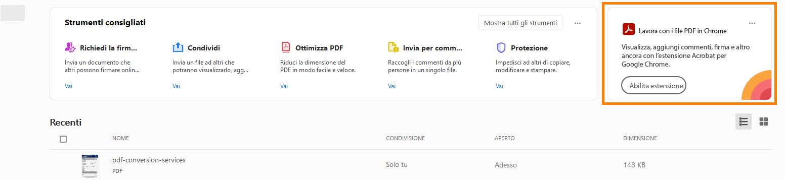 Utilizzare l’estensione Acrobat nel browser Chrome
