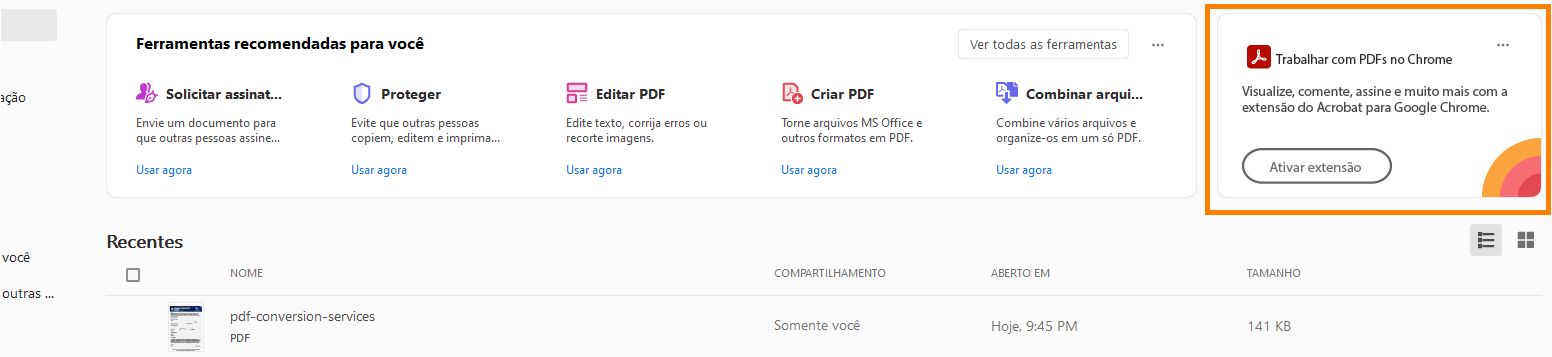 Usar a extensão do Acrobat no navegador Chrome