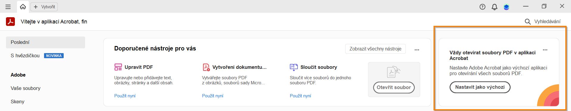 Používání rozšíření aplikace Acrobat v prohlížeči Chrome