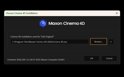 CINEMA 4D インストールを選択ダイアログボックス