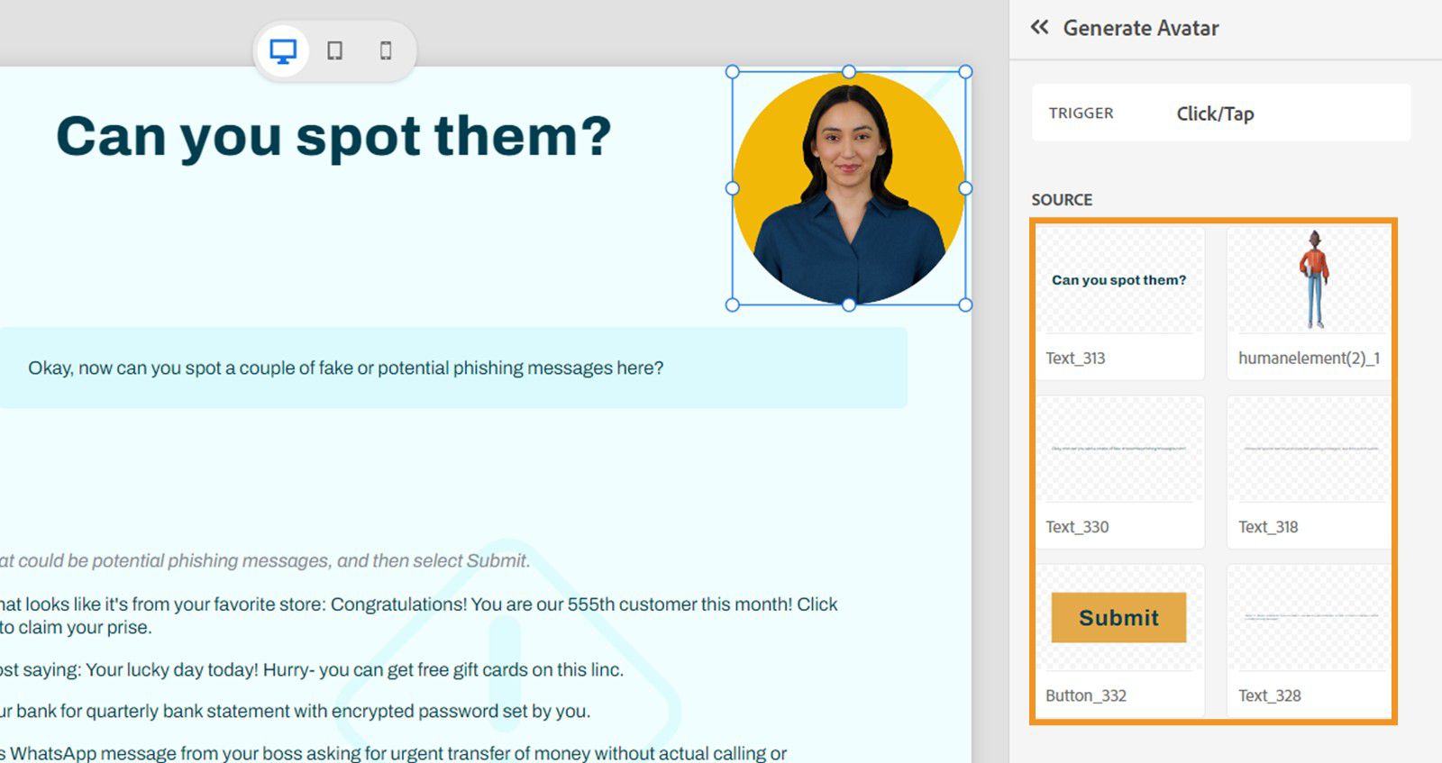 Select slide object as the source for Click/Tap trigger
