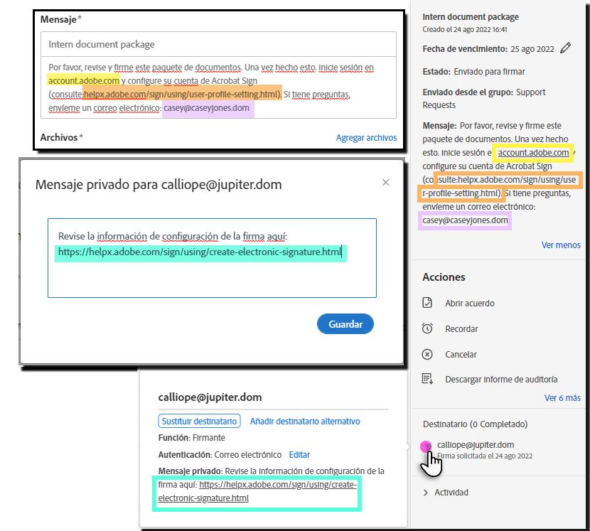 Campos de mensaje configurados