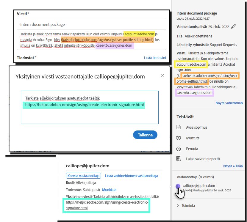 Määritetyt viestikentät