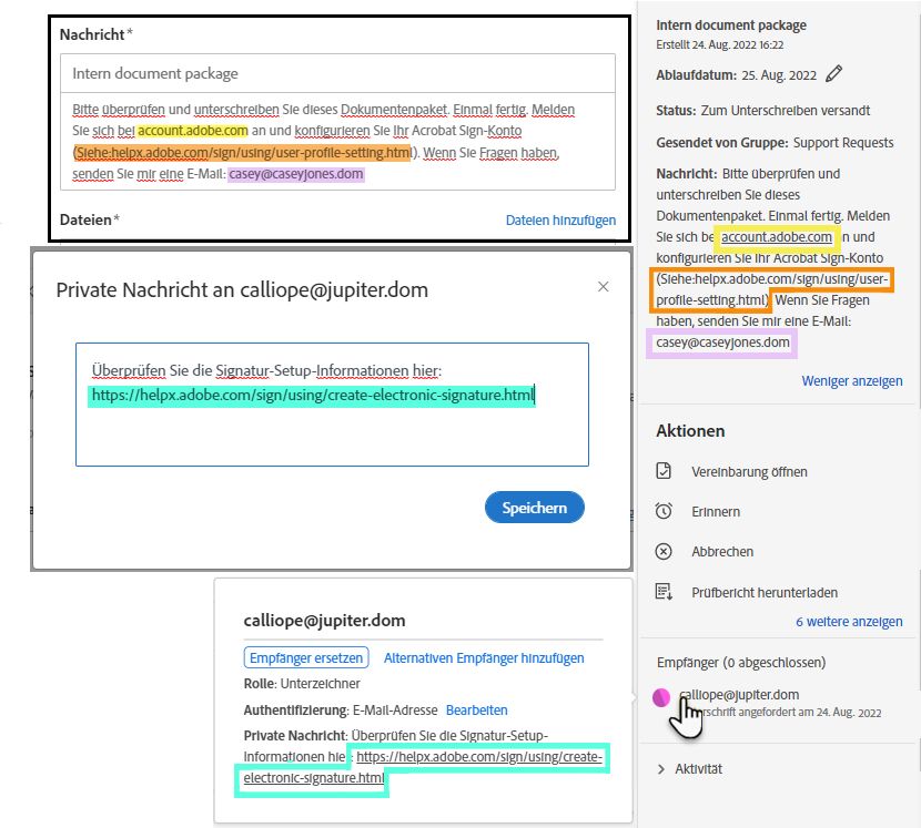 Champs de message configurés